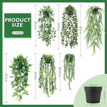 Der Rose 6 Pack Fake Plants Hanging Artificial Vines Faux Plants Indoor for Wall Shelf Bookshelf Out...
