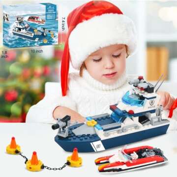 COGO MAN Police Patrol Boat Building Set for Kids