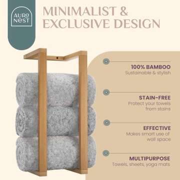 Aura Nest Bamboo Towel Racks - Vertical Wood Towel Rack Bamboo Bathroom Accessories, Storage, Wall T...