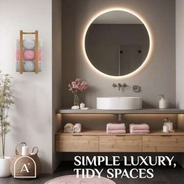 Aura Nest Bamboo Towel Racks - Vertical Wood Towel Rack Bamboo Bathroom Accessories, Storage, Wall Towel Rack for Rolled Towels for Bathroom Furniture, Spa Furniture and Decor (Natural, Medium)