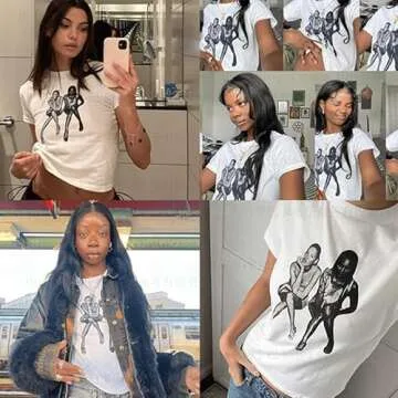 HOHOPEACH Baby Tees Y2k Shirt 90s Outfit Woman 2000s Fashion Graphic Tees Y2k Cute Shirts Vintage Clothes (White08,S,Small)