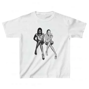 HOHOPEACH Baby Tees Y2k Shirt 90s Outfit Woman 2000s Fashion Graphic Tees Y2k Cute Shirts Vintage Clothes (White08,S,Small)