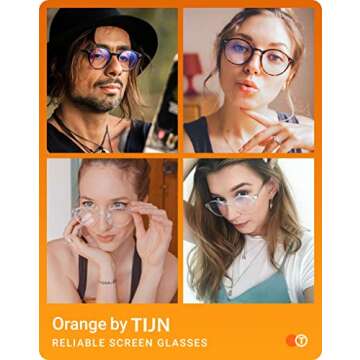 TIJN Blue Light Blocking Glasses Men Women Vintage Thick Round Rim Frame Eyeglasses(Transparent,Whiskey Tortoise)