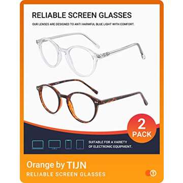 TIJN Blue Light Blocking Glasses Men Women Vintage Thick Round Rim Frame Eyeglasses(Transparent,Whiskey Tortoise)