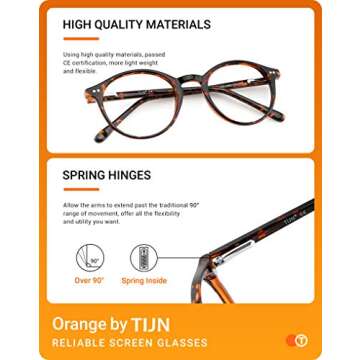 TIJN Blue Light Blocking Glasses Men Women Vintage Thick Round Rim Frame Eyeglasses(Transparent,Whiskey Tortoise)