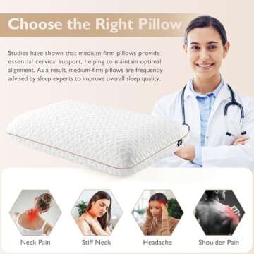 BedStory Memory Foam Pillow Medium Firm - Gel Foam Pillows for Sleeping Standard Size - Orthopedic Bed Pillows for Neck Pain - Stomach and Back Sleepers