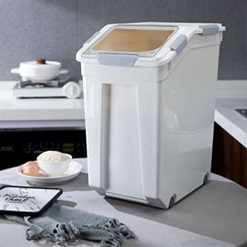 HANAMYA 33 Liter / 50 lbs Rice Storage Container with Measuring Cup, BPA free, For Rice | Grain | Pe...