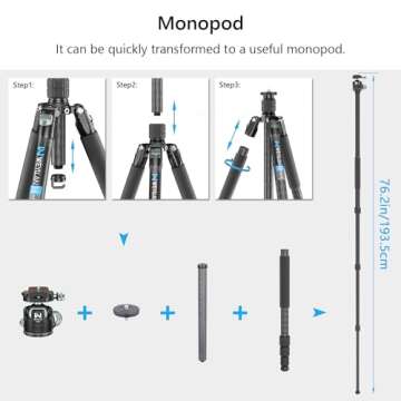 Professional Heavy Duty Carbon Fiber Tripod, ARTCISE 72.6'' Camera Tripod Monopod, 10-Layer Carbon Fibre Tube, 32.5mm Leg with Panorama 44mm Tripod Ball Head for Canon Sony DSLR SLR Digital Camcorder