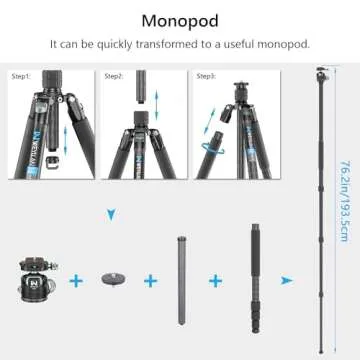 Professional Heavy Duty Carbon Fiber Tripod, ARTCISE 72.6'' Camera Tripod Monopod, 10-Layer Carbon Fibre Tube, 32.5mm Leg with Panorama 44mm Tripod Ball Head for Canon Sony DSLR SLR Digital Camcorder