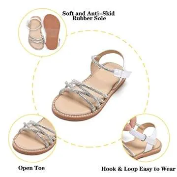 PHIRAMIN Girls Silver Sandals - Toddler Girl Dress Shoes Size 11 for Summer Party Wedding School Flats