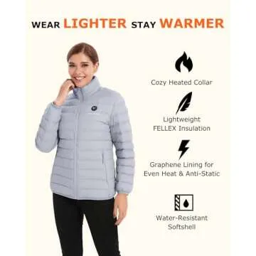 Venustas Women's Lightweight Heated Jacket with Battery, 6-Zone Electric Puffer Winter Coat for Outdoor Camping Hiking