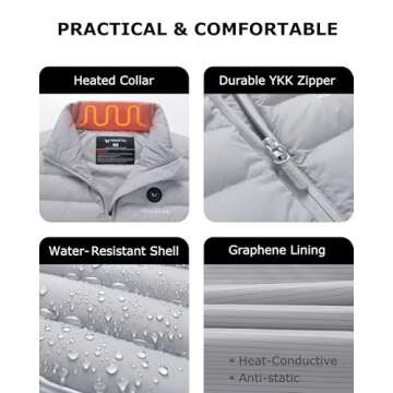 Venustas Women's Lightweight Heated Jacket with Battery, 6-Zone Electric Puffer Winter Coat for Outdoor Camping Hiking