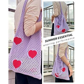 LIVACASA Crochet Tote Bag for Women, Fairycore Mesh Beach Tote Bag Aesthetic Cute Shoulder Bag Hobo ...