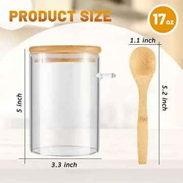Tessco 3 Sets Coffee Sugar Glass Jars,17 oz Overnight Oats Containers with Bamboo Airtight Lid and Bamboo Spoons Salts Container Glass Storage Canisters for Coffee Beans Tea Flour Nuts Food Organizer