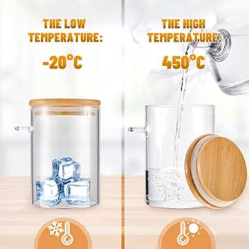 Tessco 3 Sets Coffee Sugar Glass Jars,17 oz Overnight Oats Containers with Bamboo Airtight Lid and Bamboo Spoons Salts Container Glass Storage Canisters for Coffee Beans Tea Flour Nuts Food Organizer