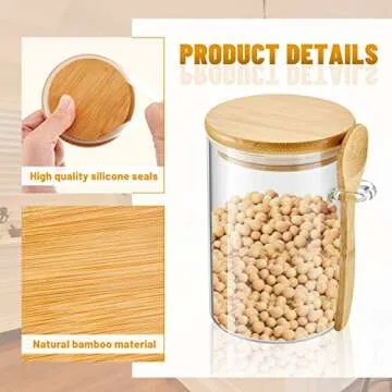 Tessco 3 Sets Coffee Sugar Glass Jars,17 oz Overnight Oats Containers with Bamboo Airtight Lid and Bamboo Spoons Salts Container Glass Storage Canisters for Coffee Beans Tea Flour Nuts Food Organizer