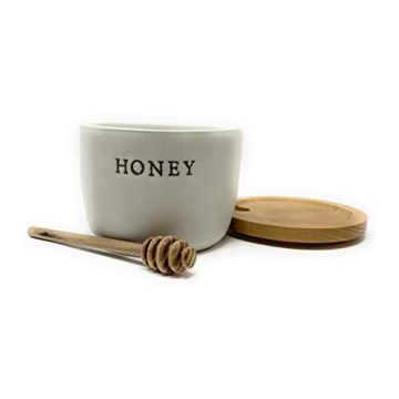 Farmhouse Stoneware Honey Pot with Wooden Lid & Dipper