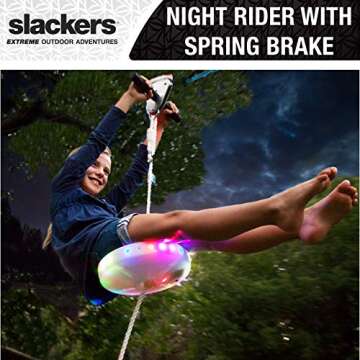 Slackers 100 ft LED Night Riderz Series Zipline - Kids Zip line Kit with Safety Zipspring Brake System - Great Zipline Kit for Kids and Teens - Recommended Ages 7+