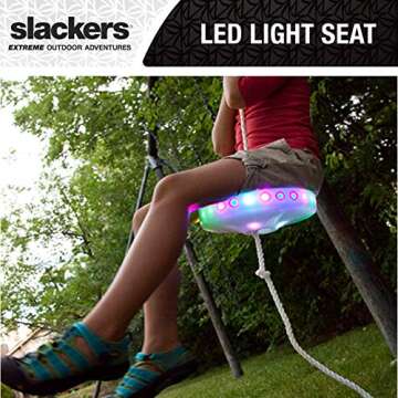 Slackers 100 ft LED Night Riderz Series Zipline - Kids Zip line Kit with Safety Zipspring Brake System - Great Zipline Kit for Kids and Teens - Recommended Ages 7+
