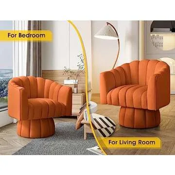 Accent Chair Mid Century 360 Degree Swivel Chair,Modern Lounge Sofa Round Barrel Chair with Wide Upholstered,Fluffy Velvet Fabric Chairs for Home Sofa Living Room/Bedroom/Waiting Room (Orange)