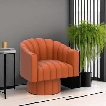 Accent Chair Mid Century 360 Degree Swivel Chair,Modern Lounge Sofa Round Barrel Chair with Wide Upholstered,Fluffy Velvet Fabric Chairs for Home Sofa Living Room/Bedroom/Waiting Room (Orange)