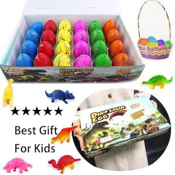 24 Pcs Large Easter Hatching Dinosaur Eggs, Prefilled Easter Eggs with Toys Inside for Easter Baskets Stuffers Fillers Eggs Hunt, Grow in Water Hatch Dinos Egg with Assorted Color Crack Science Kits