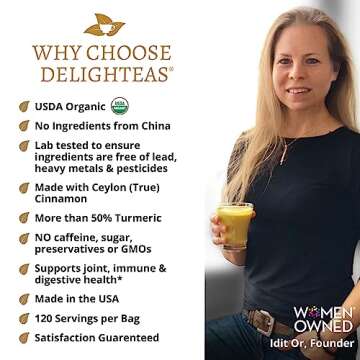 DelighTeas Organic Golden Milk Powder with Turmeric, Ginger, Ceylon Cinnamon | Ayurvedic Spices for ...