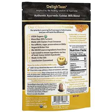 DelighTeas Organic Golden Milk Powder with Turmeric, Ginger, Ceylon Cinnamon | Ayurvedic Spices for Golden Turmeric Latte | Unsweetened, Vegan, Non-GMO, Keto | 120 Servings, 5 oz.
