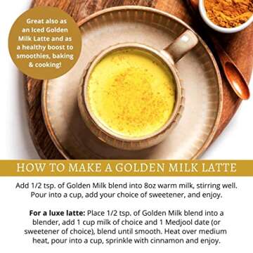 DelighTeas Organic Golden Milk Powder with Turmeric, Ginger, Ceylon Cinnamon | Ayurvedic Spices for Golden Turmeric Latte | Unsweetened, Vegan, Non-GMO, Keto | 120 Servings, 5 oz.