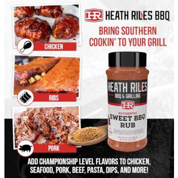 Heath Riles BBQ Rub - Sweet Seasoning by Champion Pitmaster Heath Riles, 10 oz