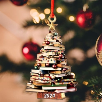 Book Tree Christmas Ornaments - Pack of 2 for Book Lovers