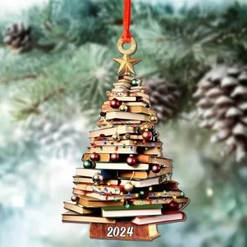 Book Tree Christmas Ornaments - Pack of 2 for Book Lovers