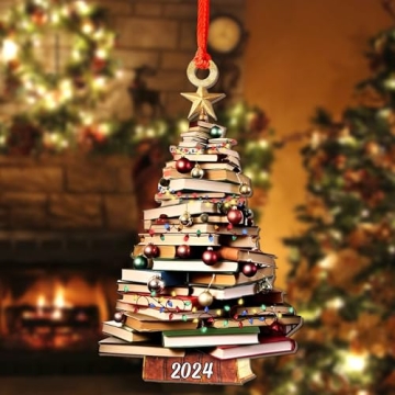 Book Tree Christmas Ornaments - Pack of 2 for Book Lovers