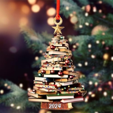 Book Tree Christmas Ornaments - Pack of 2 for Book Lovers