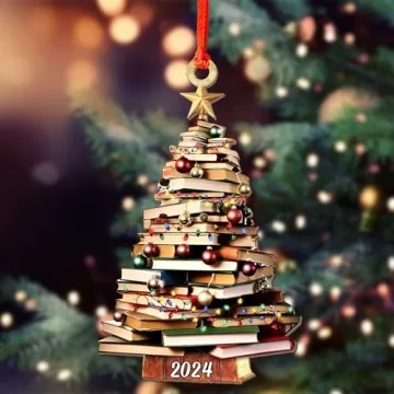 Book Tree Christmas Ornaments - Pack of 2 for Book Lovers