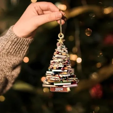 Book Tree Christmas Ornaments - Pack of 2 for Book Lovers