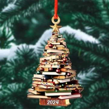 Book Tree Christmas Ornaments - Pack of 2 for Book Lovers