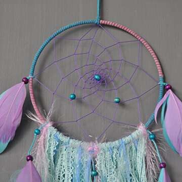 Dream Catcher Handmade Traditional White Feather Wind Chime Wall Hanging Home Decoration (Purple Bohemia Dream Catcher