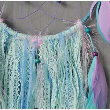 Dream Catcher Handmade Traditional White Feather Wind Chime Wall Hanging Home Decoration (Purple Bohemia Dream Catcher