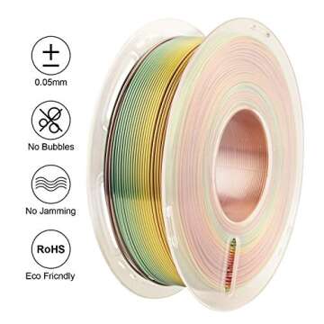 Silk Shiny Fast Color Gradient Change Rainbow Multicolored 3D Printer PLA Filament - 1.75mm 3D Printing Material 1kg 2.2lbs Spool, Widely Compatible for FDM 3D Printe by TTYT3D