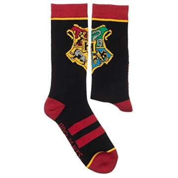 Hogwarts House Crest Mens Black Crew Socks