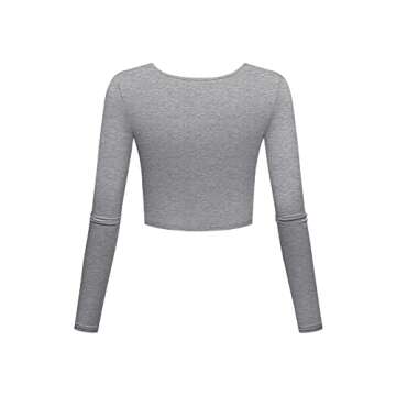 Women's Casual Fall Crop Top - Long Sleeve Workout Yoga Undershirt, Cute Kawaii Gym Clothes for Teen...