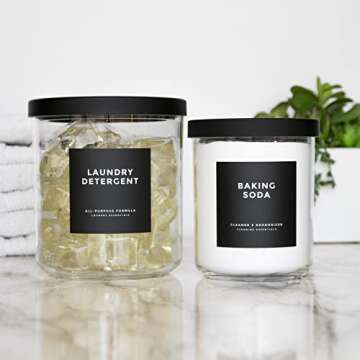 Modern-Block Black Bathroom Labels, Laundry Labels & Cleaning Labels by Paper & Pear - Waterproof Labels for Bottles - 2.6” Square Bathroom Labels for Organizing with Soap Labels - Set of 36