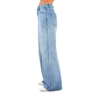 Kodaruber Women Y2k Low Rise Baggy Jeans Loose Fit Boyfriend Straight Wide Leg Jeans Trendy Stretch ...