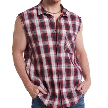 Versatile Cool Plaid Sleeveless Shirt for Men - Stylish Casual Wear in Red