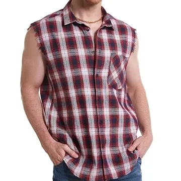 Versatile Cool Plaid Sleeveless Shirt for Men - Stylish Casual Wear in Red
