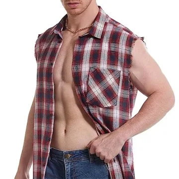 Cool Plaid Sleeveless Shirt for Men, Stylish Muscle Fit