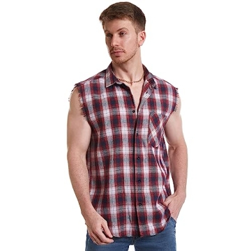 Cool Plaid Sleeveless Shirt for Men, Stylish Muscle Fit