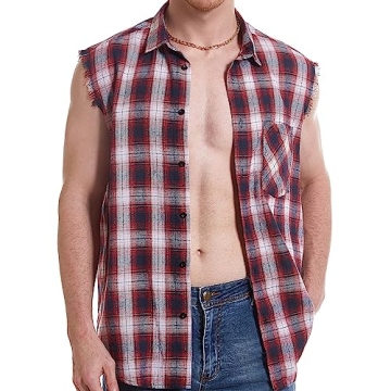 Cool Plaid Sleeveless Shirt for Men, Stylish Muscle Fit