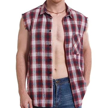 Cool Plaid Sleeveless Shirt for Men, Stylish Muscle Fit